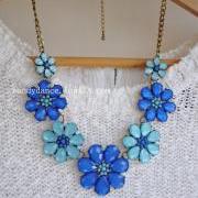 Blue Flowery Jewel Crystal Statement Necklace