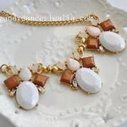 White and Pink Oval Crystal Statement Necklace