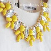 Lemon Yellow Jewel Crystal Statement Necklace