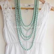 Mutilayers Mint Bead Bohemian Necklace for Summer on Beach