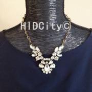 Crystal Statement Necklace,Bib Bubble Necklace,Crystal feather cluster statement necklace