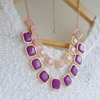 Pink and Purple Square Blink Acrylic 2-Layer Collar Necklace